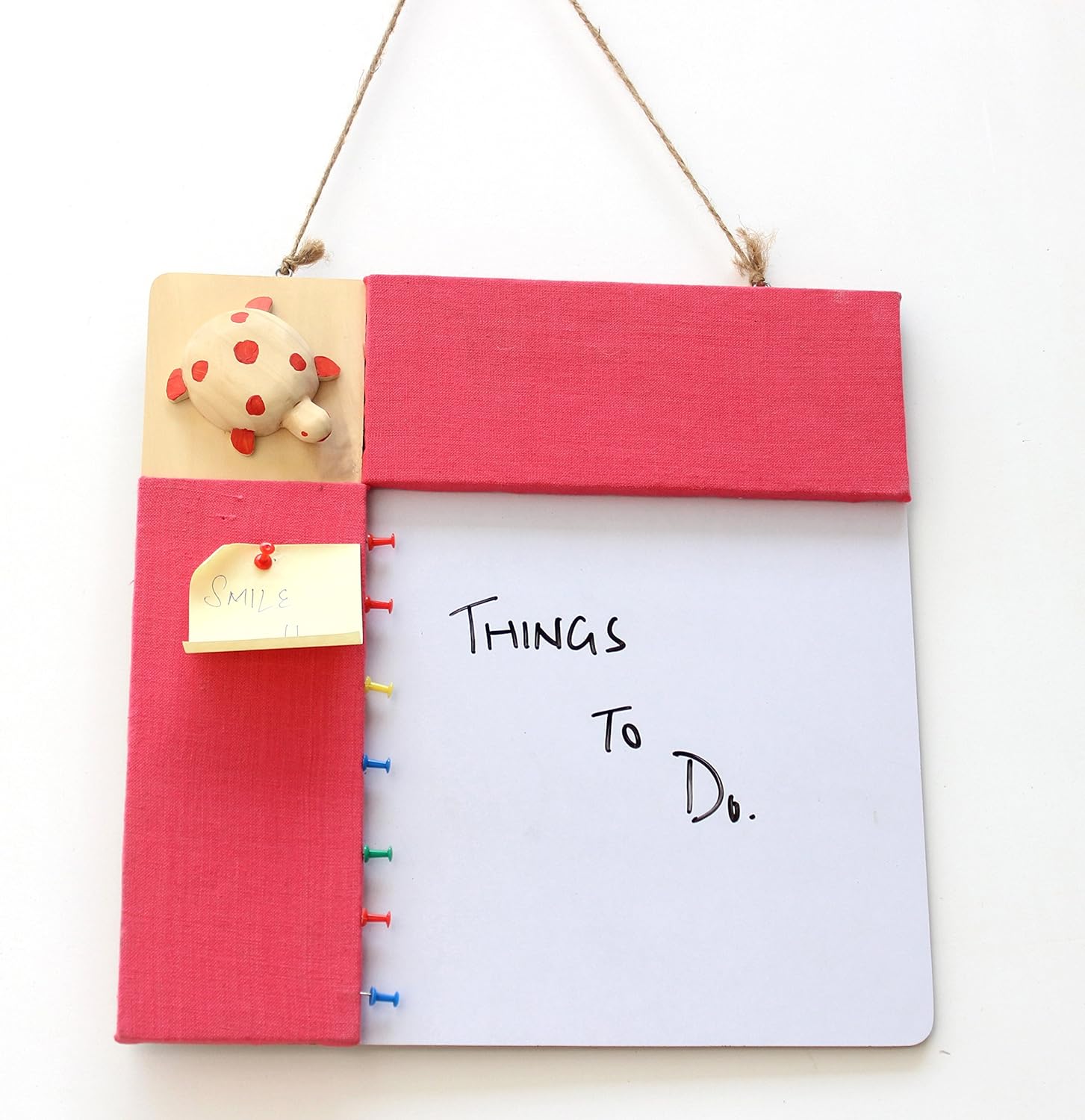 IVEI Pink pin Board and whiteboard Combination - Dry Erase Board - Bulletin Board - Innovative Organizer - for Kids and Adults - Handcrafted Turtle