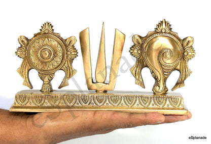 eSplanade Brass Shankh Chakra Namah Showpiece | Shankha Chakra Tilak | Shankha Gada Padma | Padmanabha Swami | Vishnu | Home Decor (8 Inches)