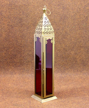 eSplanade Moroccan Lantern Hanging Lamp Tealight Candle Holder - Metal-Glass - Red-Golden - 17" Inches