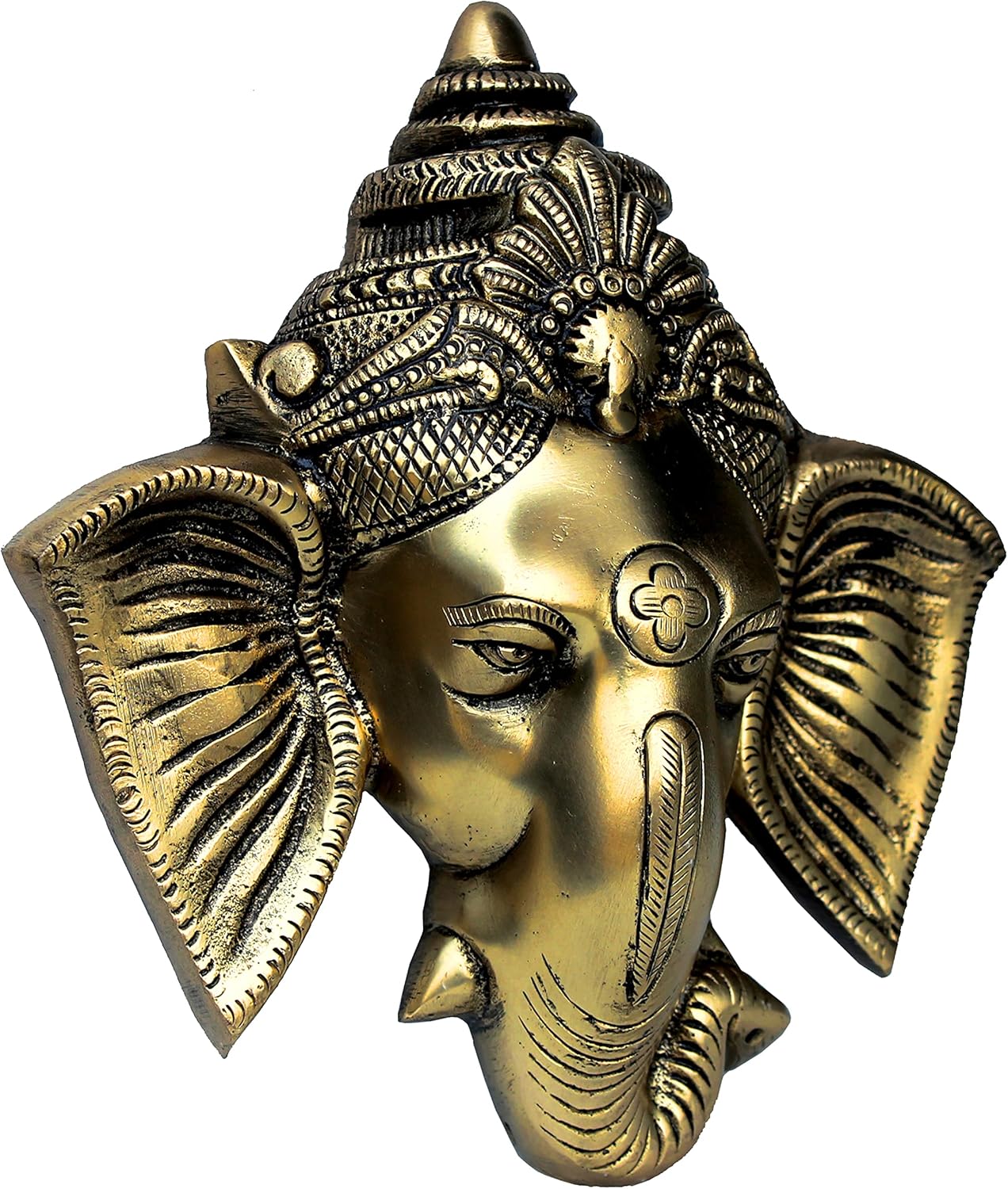 StonKraft - 6" Brass Ganesh/Ganesha Door Hanging - Beautiful Ganesh Face Murti Idol Statue Sculpture Wall Hanging of Brass (6"x 5") - Great Gift Choice