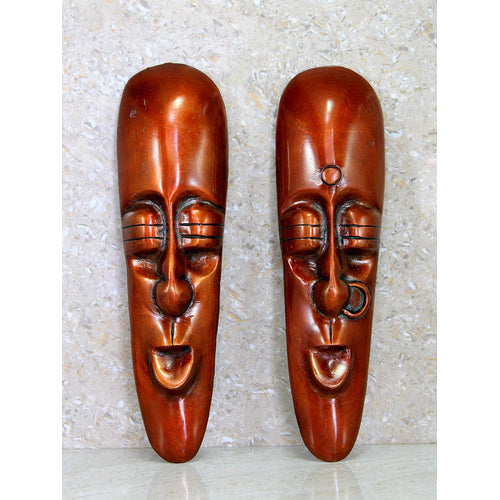 eSplanade Brass Tribal Male Female Faces Wall Hanging - 9.5 inches | Home Decor Antique Item Sculpture or Showpiece