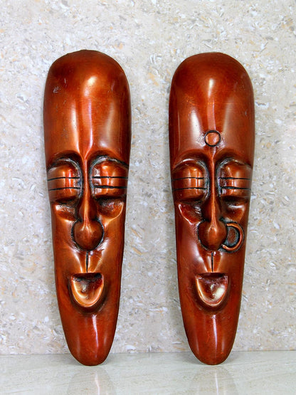 eSplanade Brass Tribal Male Female Faces Wall Hanging - 9.5 inches | Home Decor Antique Item Sculpture or Showpiece