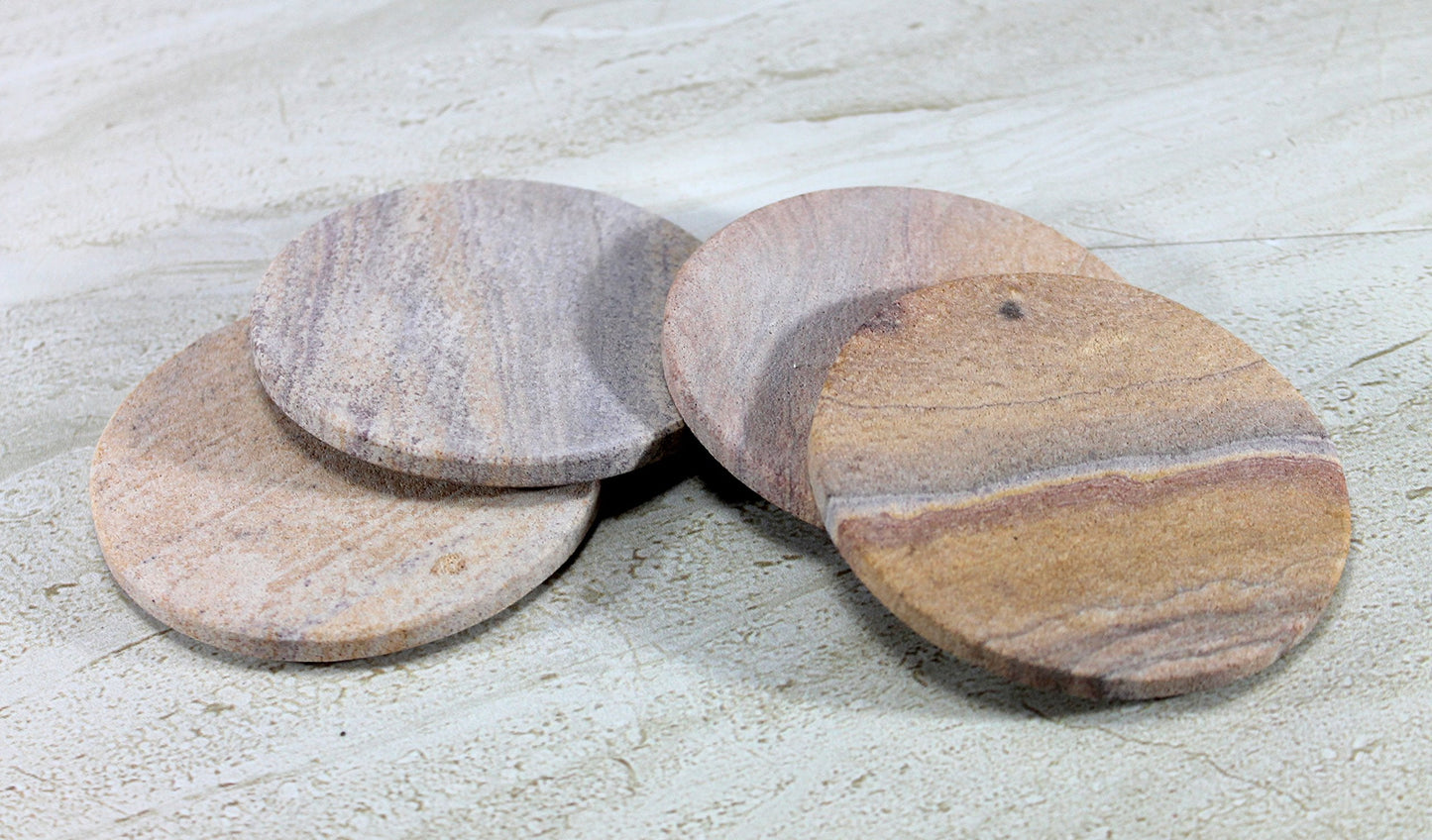 KLEO Coaster Set Made of Natural Rainbow Stone - Natural Water Absorbent, Unique Table Coaster Set (Round)