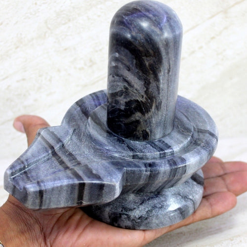 KLEO Baahubali Design Big Size Grey/Black Natural Stone Shiva Lingam Shiv Ling Idol Murti for Daily Pooja Purpose- 4.25, 5 inches