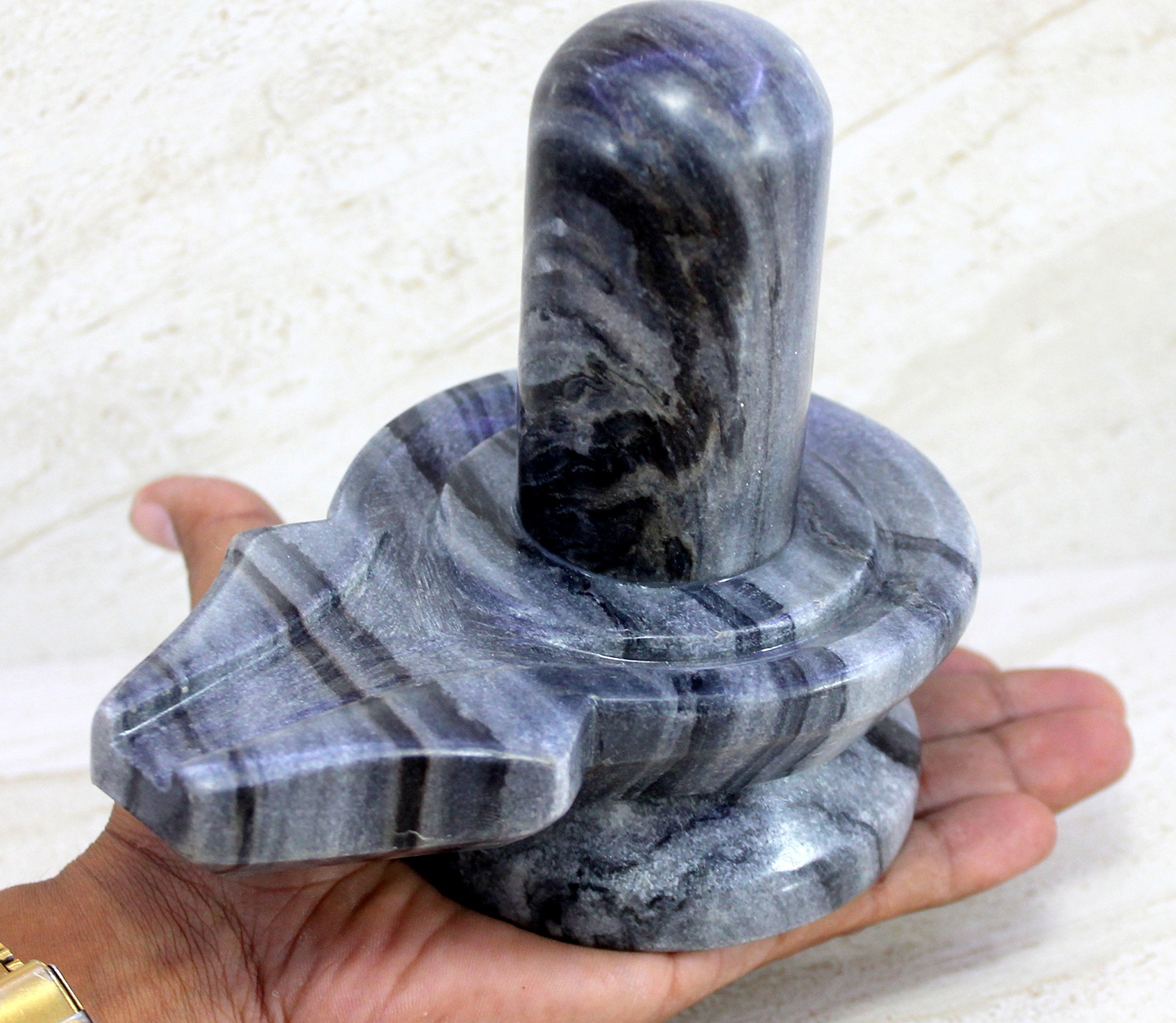 KLEO Baahubali Design Big Size Grey/Black Natural Stone Shiva Lingam Shiv Ling Idol Murti for Daily Pooja Purpose- 4.25, 5 inches