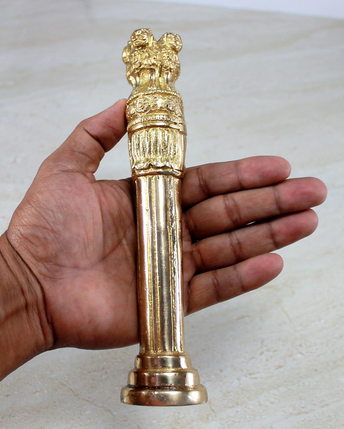 StonKraft 7.5" Brass Ashok Sthambh/Ashoka Stambh (Stoop) Pillar Indian Memento Statue Showpiece - Gift for Home Decorative (Decor), Office, Table Decoration