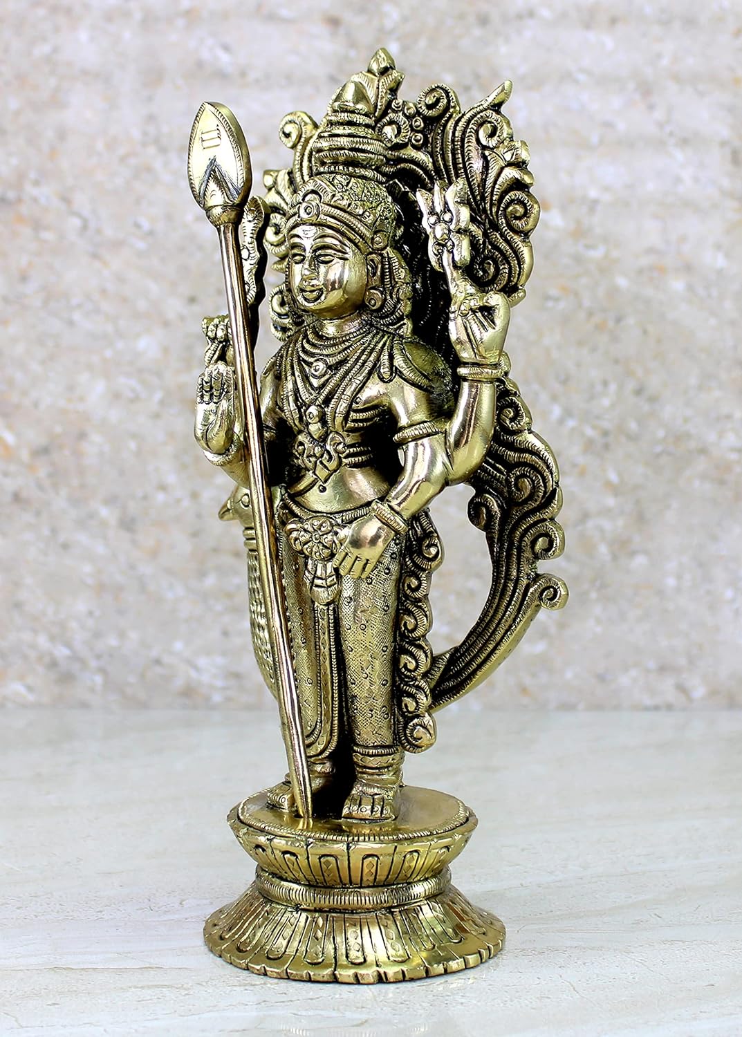 eSplanade Brass Lord Karthikeya Karthik Subramanya Murugan Murti Idol Statue Sculpture - Height 9.75" Inches