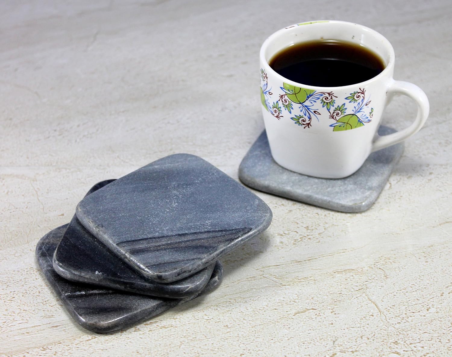 StonKraft Kleo Natural Stone Sculpted Coffee Tea Beer Coasters Set