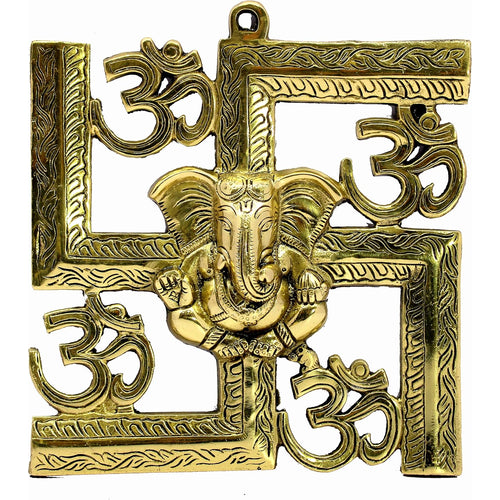 eSplanade Brass OM Aum Swastik Sathiya and Ganesha Ganesh Wall Hanging Yantra - 8.5