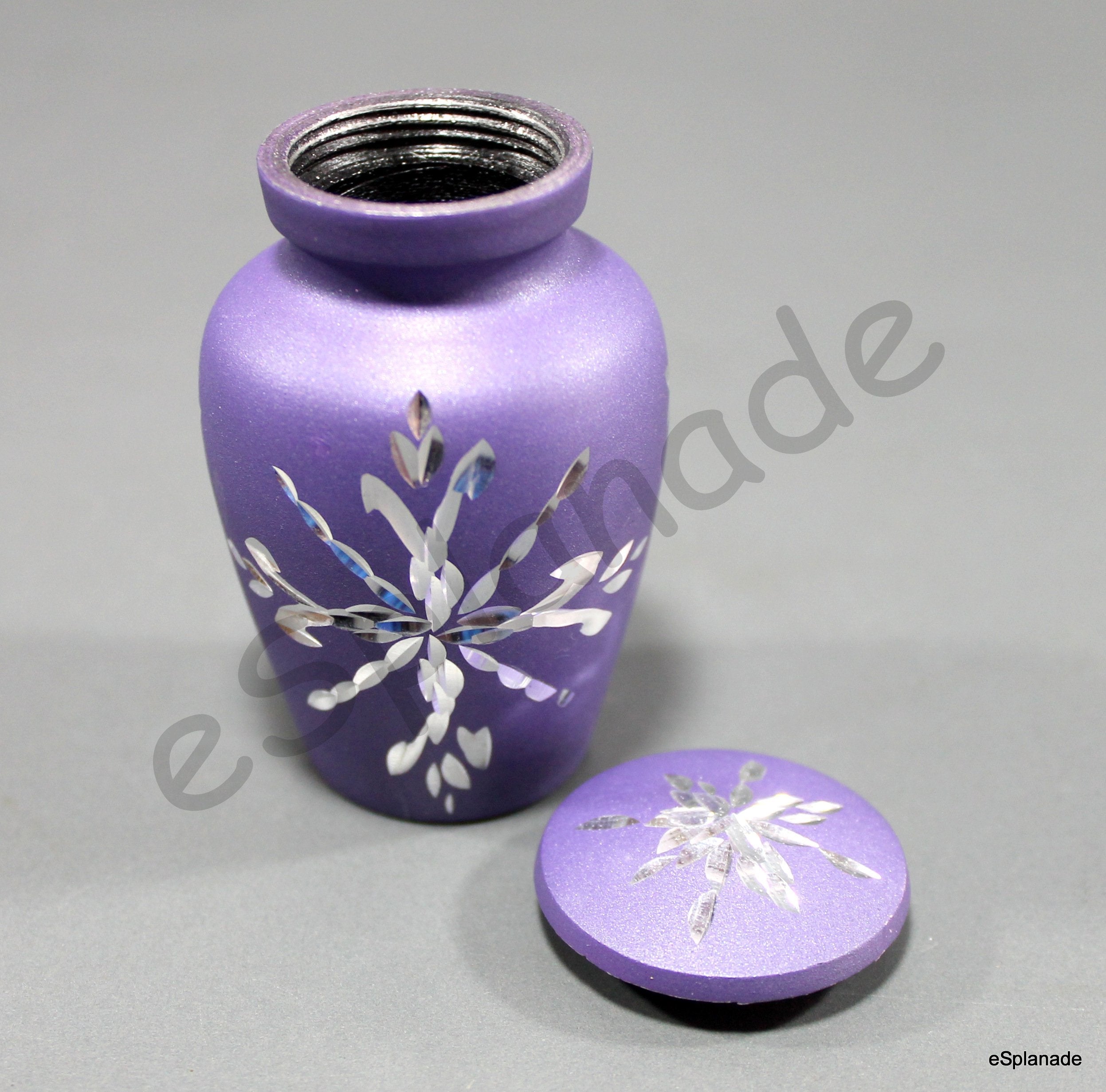 eSplanade Metal Mini Cremation Urn Keepsake Memorial Jar Pot Container | Small Urn for Funeral Ashes Burial | Engraved Metal Keepsake | Navy Blue, Grey, Purple, White  - 3" Inches
