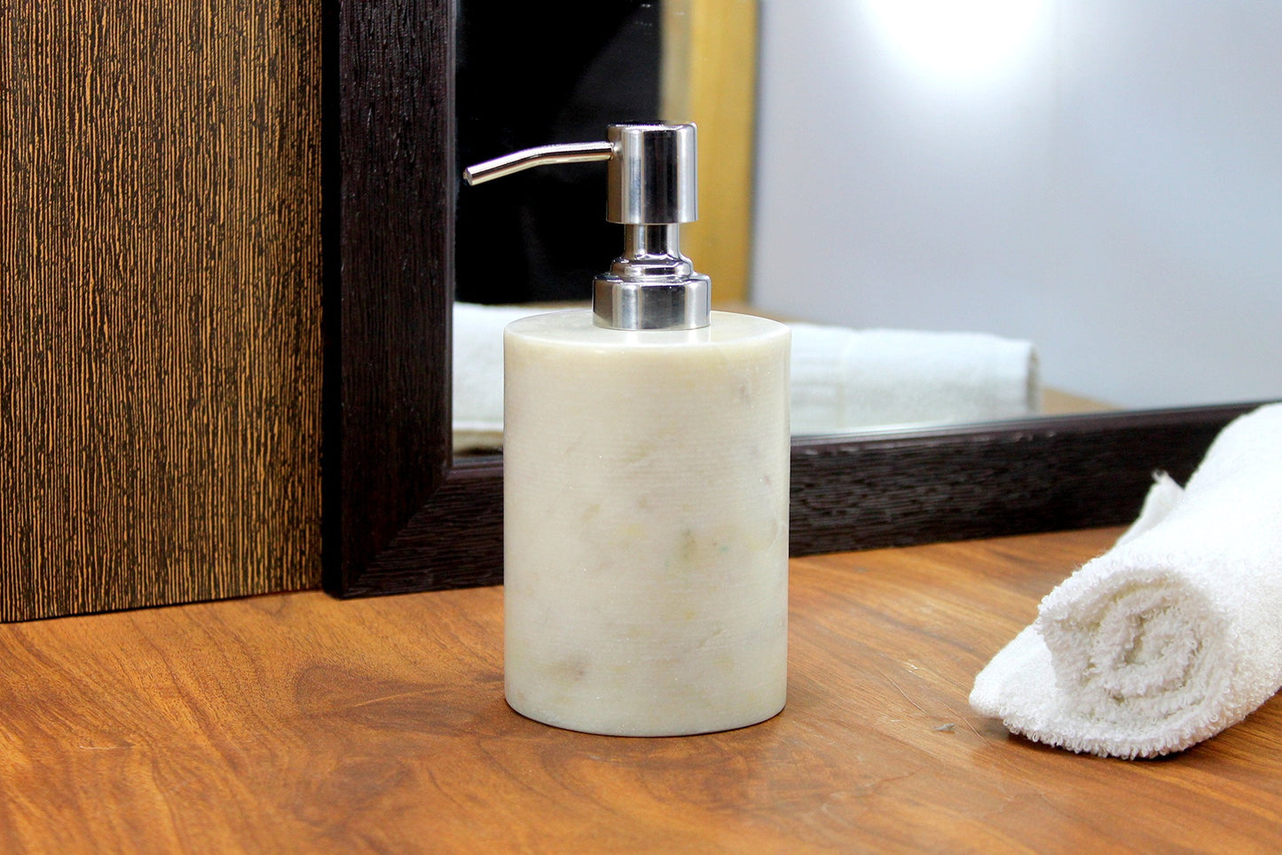 KLEO Marble Soap/Lotion Dispenser - Stone Bathroom Accessories Set Marble Bath Set - White