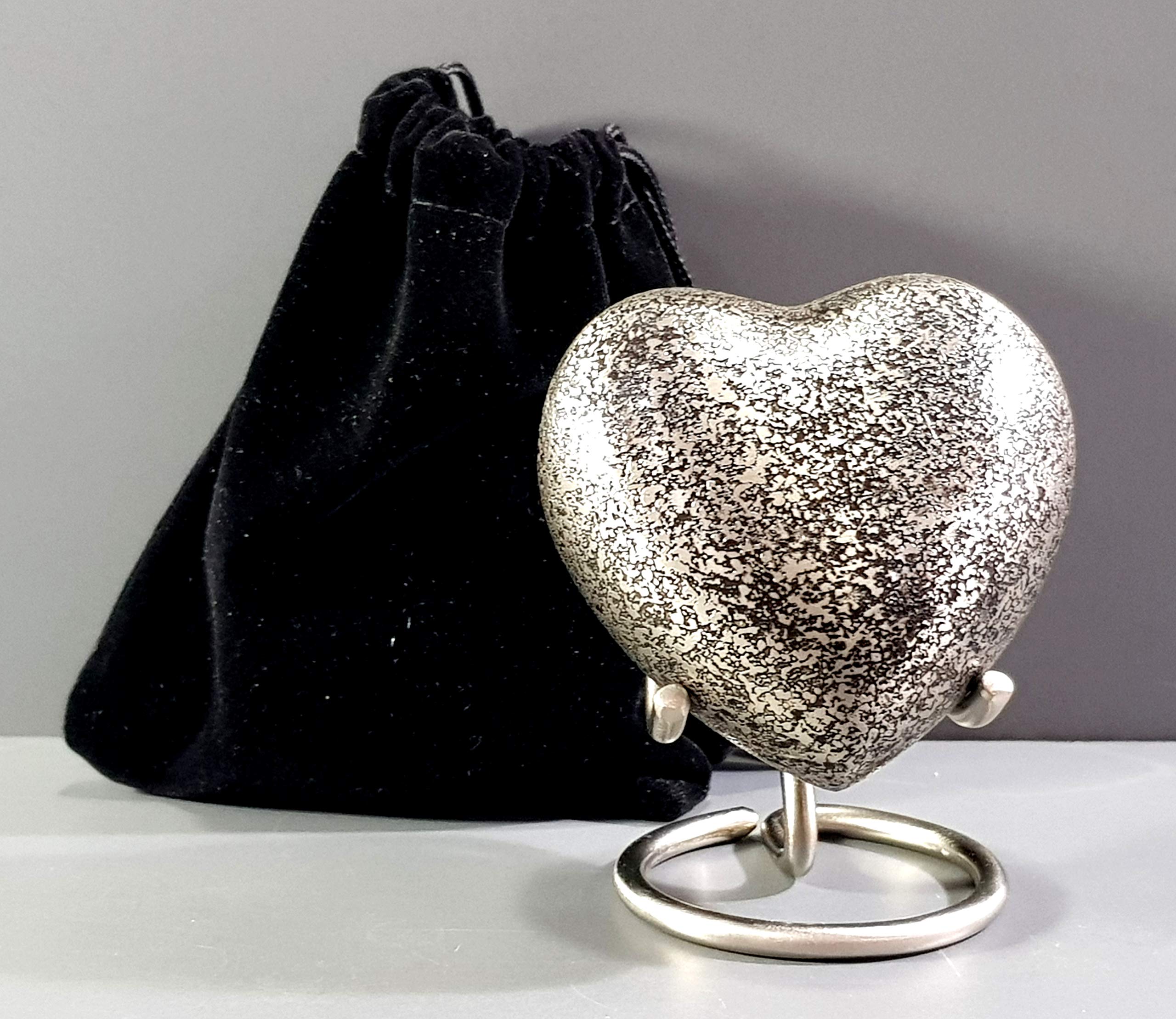 eSplanade Metal Mini Cremation Urn Heart-shaped Keepsake Memorial Jar Pot Container | Small Urn for Funeral Ashes Burial | Wave Textured Metal Keepsake with Stand | Multicolor