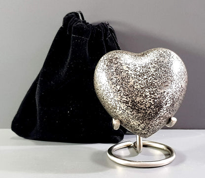 eSplanade Metal Mini Cremation Urn Heart-shaped Keepsake Memorial Jar Pot Container | Small Urn for Funeral Ashes Burial | Wave Textured Metal Keepsake with Stand | Multicolor - 2.75" Inches