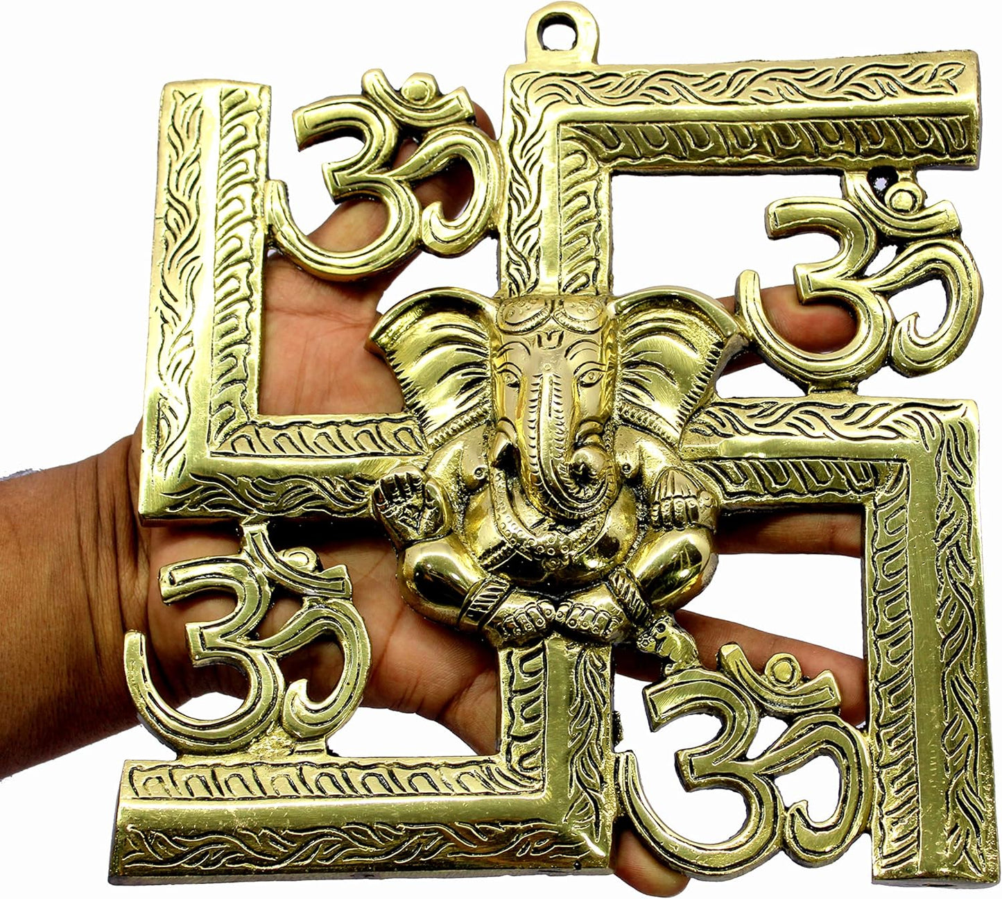 eSplanade Brass OM Aum Swastik Sathiya and Ganesha Ganesh Wall Hanging Yantra - 8.5" Inches (Big Size)