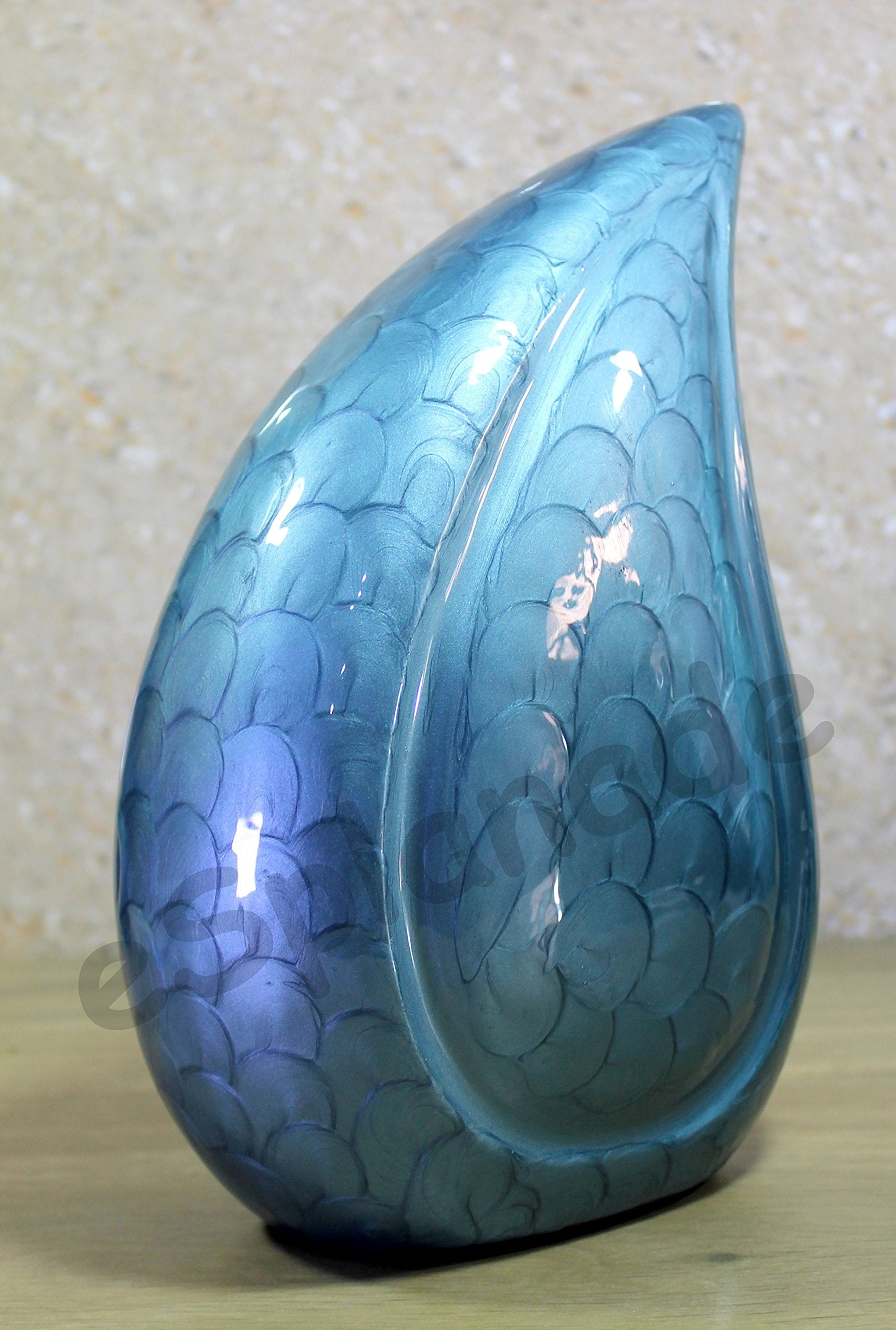 eSplanade Metal Cremation Urn Memorial Jar Pot Container | Full Size Embossed Urn for Ashes Funeral Burial | Teardrop Metal Urns | Dark Blue, Sky blue, Violet - 10" Inches