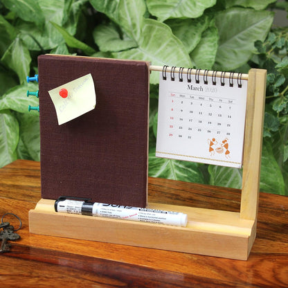 IVEI Warli Utility Desk Calendar with a Dark Brown pinboard - Desk Organizer - Office Calendar (Dark Brown)