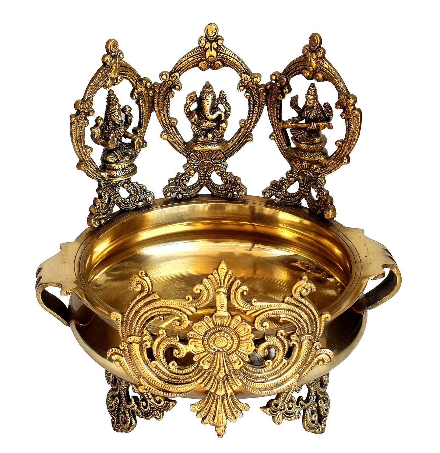 eSplanade - Brass Laxmi Ganesh Saraswati Urli Traditional Bowl Showpiece - 14" Inches | Home Decor | Vastu for Home