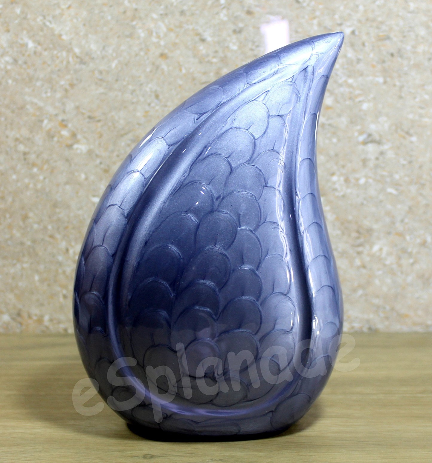 eSplanade Metal Cremation Urn Memorial Jar Pot Container | Full Size Embossed Urn for Ashes Funeral Burial | Teardrop Metal Urns | Dark Blue - 10" Inches