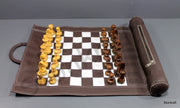 StonKraft - 19" x 15" (Chess Board Size 12" x 12") Roll-Up Leather Chess Set with Wooden Chess Pieces | Comes with Innovative Carry Pouch