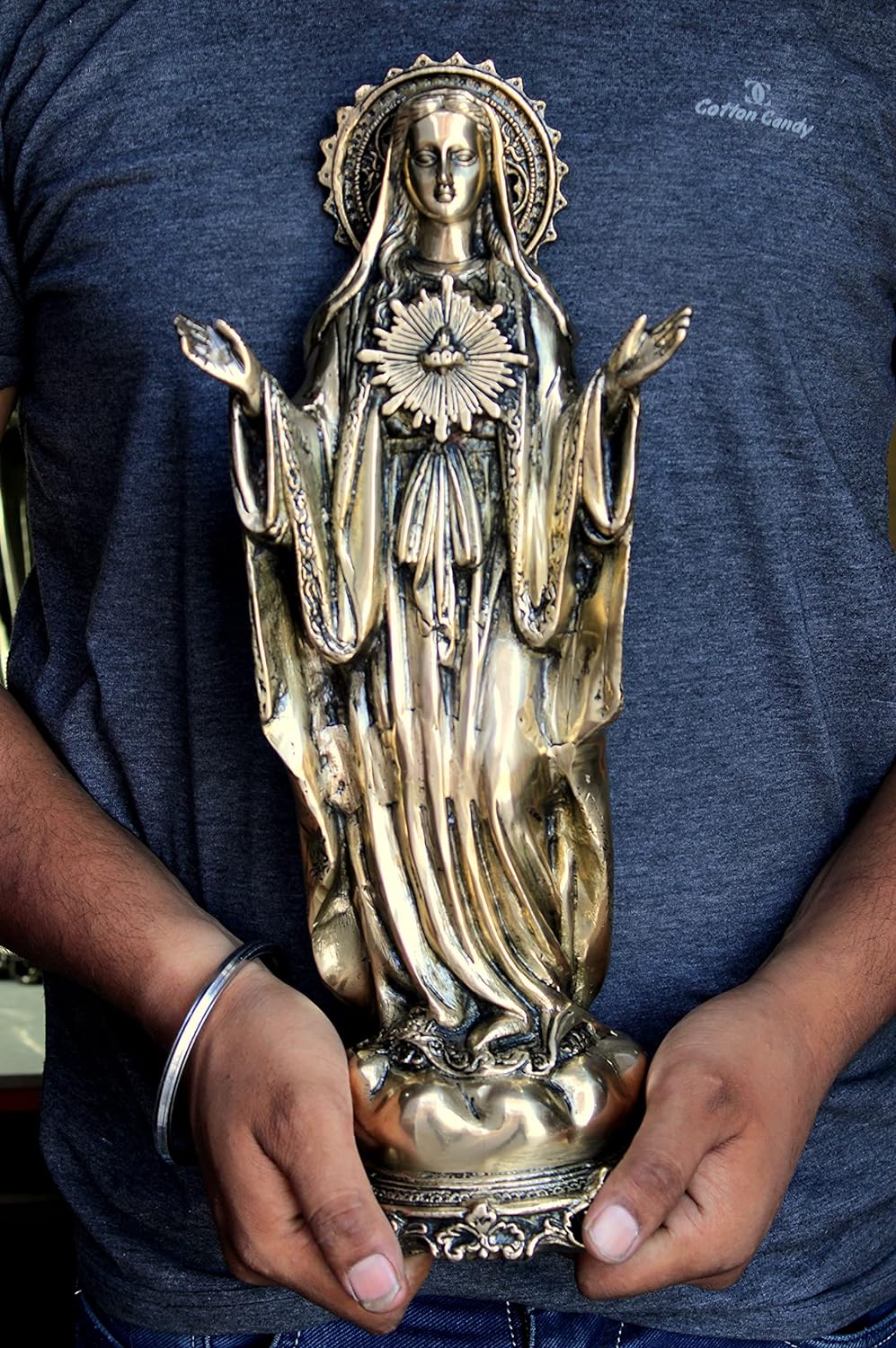eSplanade Brass Jesus Christ and Mother Mary | Religious Statues | Holy Statue of Christian| 16" & 5.75" Inches
