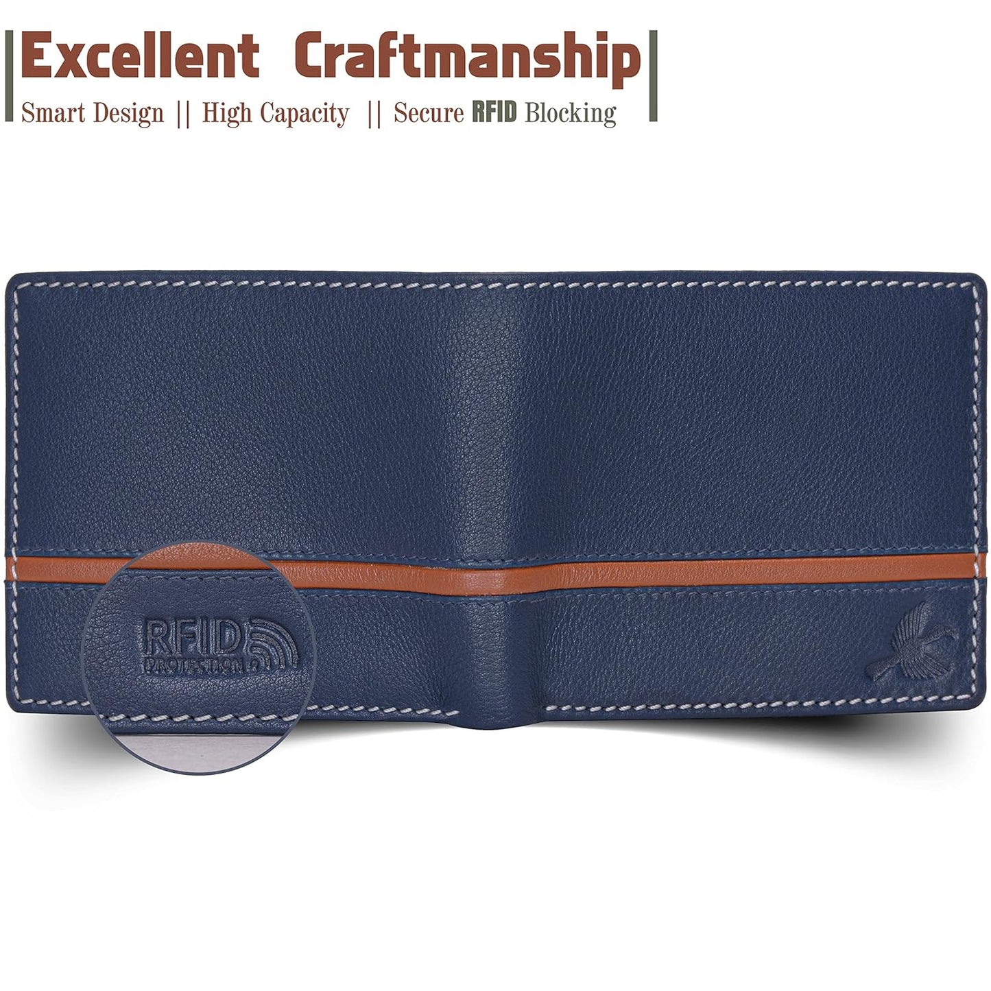 HORNBULL Denial Navy Leather Wallet for Men | Leather Mens Wallet with RFID Blocking | Wallets Men Genuine Leather