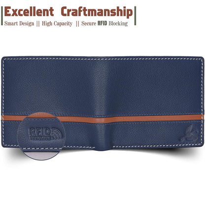 HORNBULL Denial Navy Mens Leather Wallet | Leather Wallet for Mens & Valentine Gift Hamper | Branded Mens Wallet