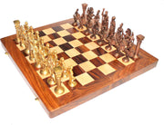 StonKraft 14" X 14" Wooden Chess Game Board Set + Brass Chess Pieces (Roman Figures)
