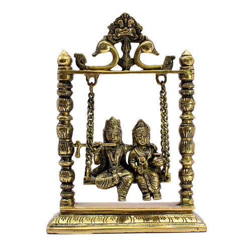 ESPLANADE Brass Radha Krishna on Jhula Swing - Home Decor Items - Golden - 10
