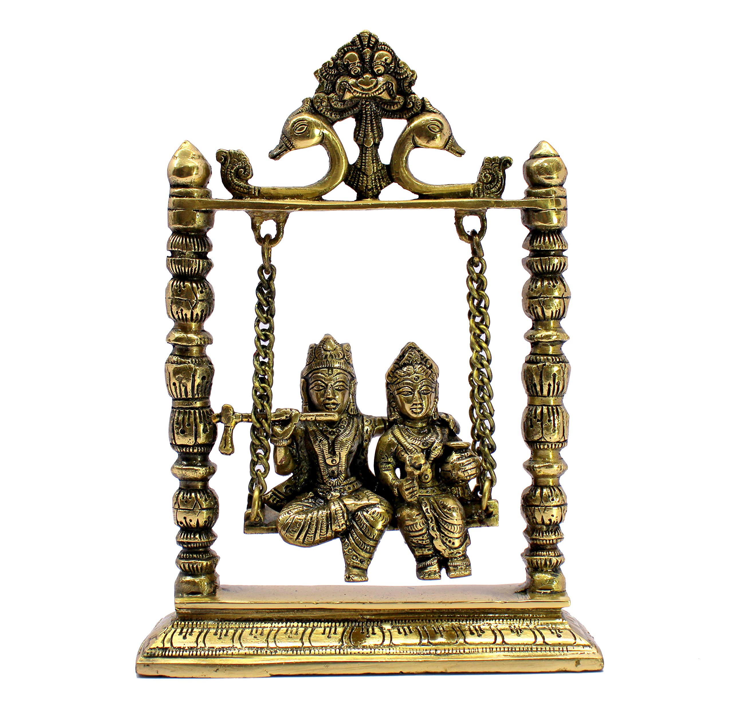ESPLANADE Brass Radha Krishna on Jhula Swing - Home Decor Items - Golden - 10" Inches