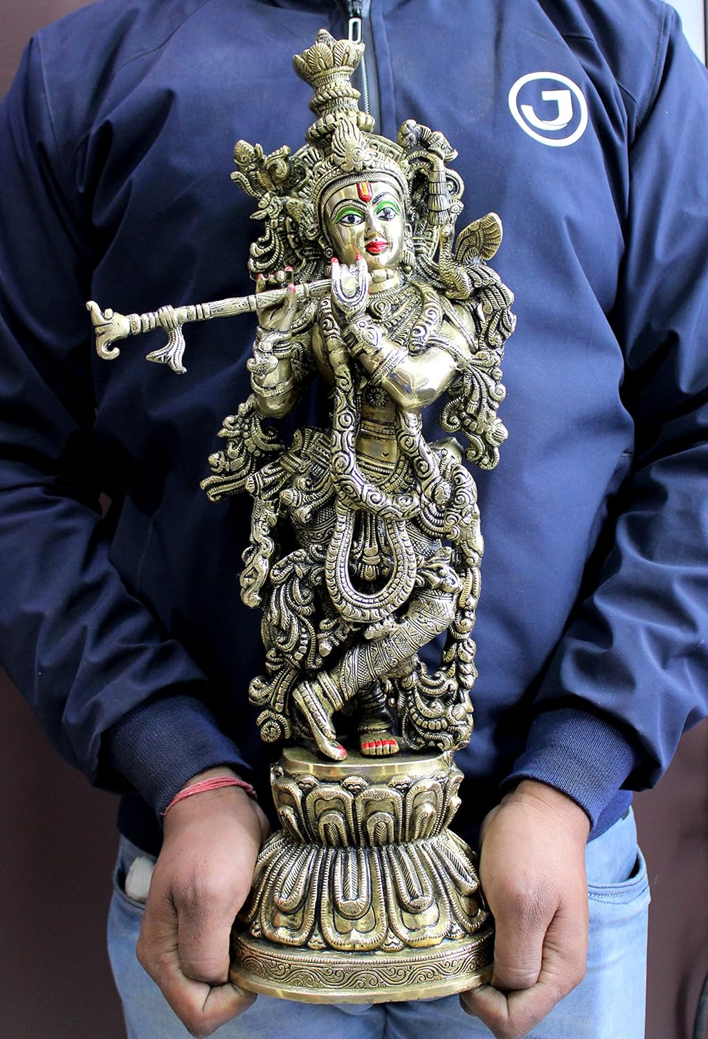 eSplanade Brass Krishna Krishan Murti Idol Statue Sculpture - Multi Colour - 21" Inches, 18" Inches