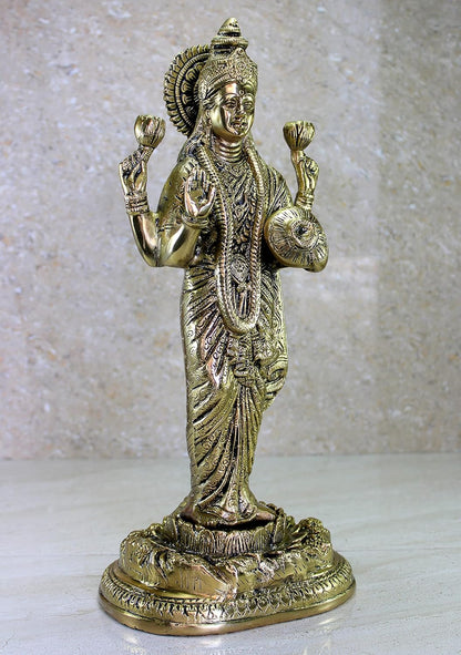 eSplanade Brass Laxmi Lakshmi Goddess Murti Idol Sculpture Statue | Pooja Idols - Home Decor | Golden - 15" Inches (Big Size)