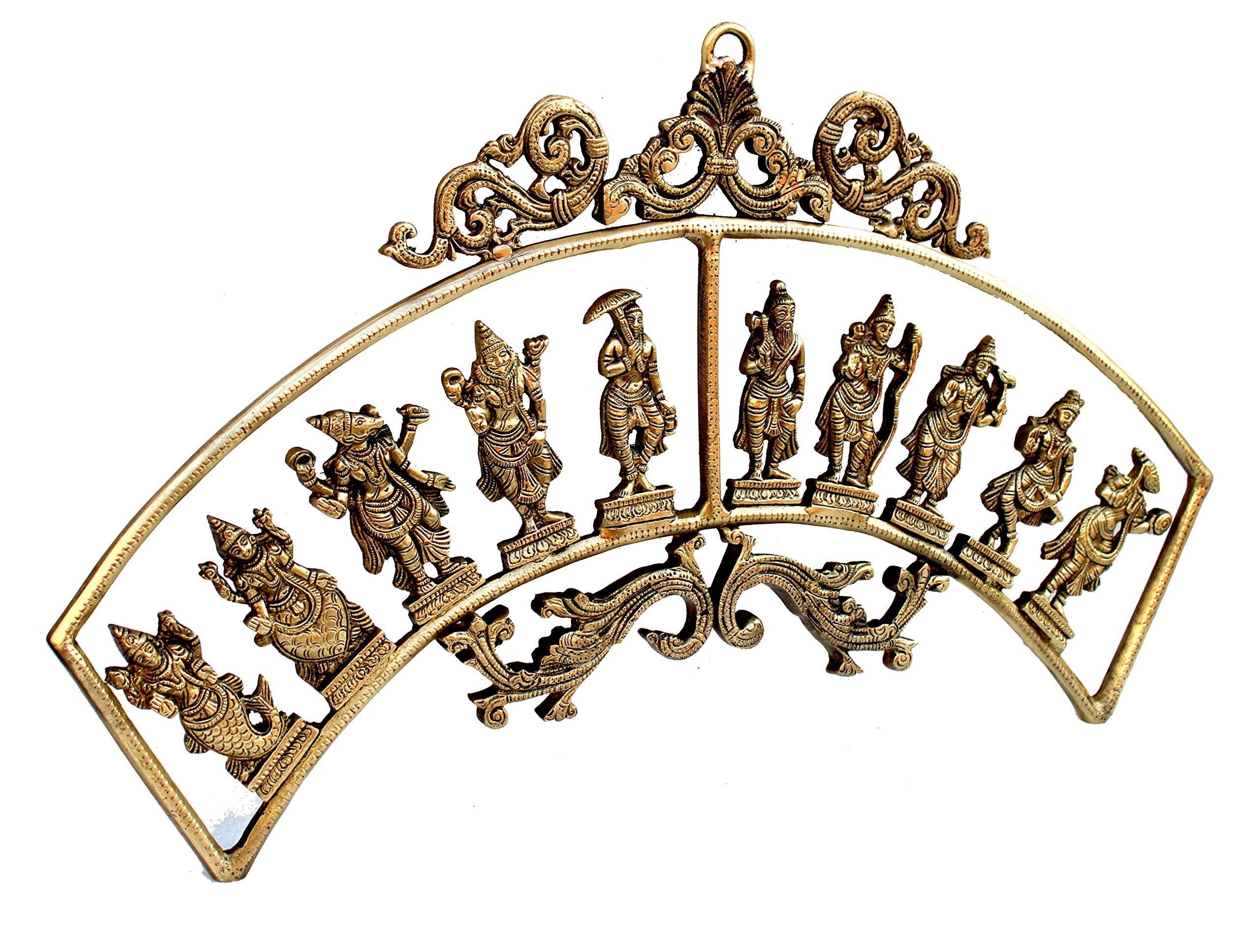 eSplanade - Brass Vishnu Dashavatar Dashavatara Dasavatharam - Ten Incarnations Avtars - Ten Incarnations of Lord Vishnu - Wall Hanging