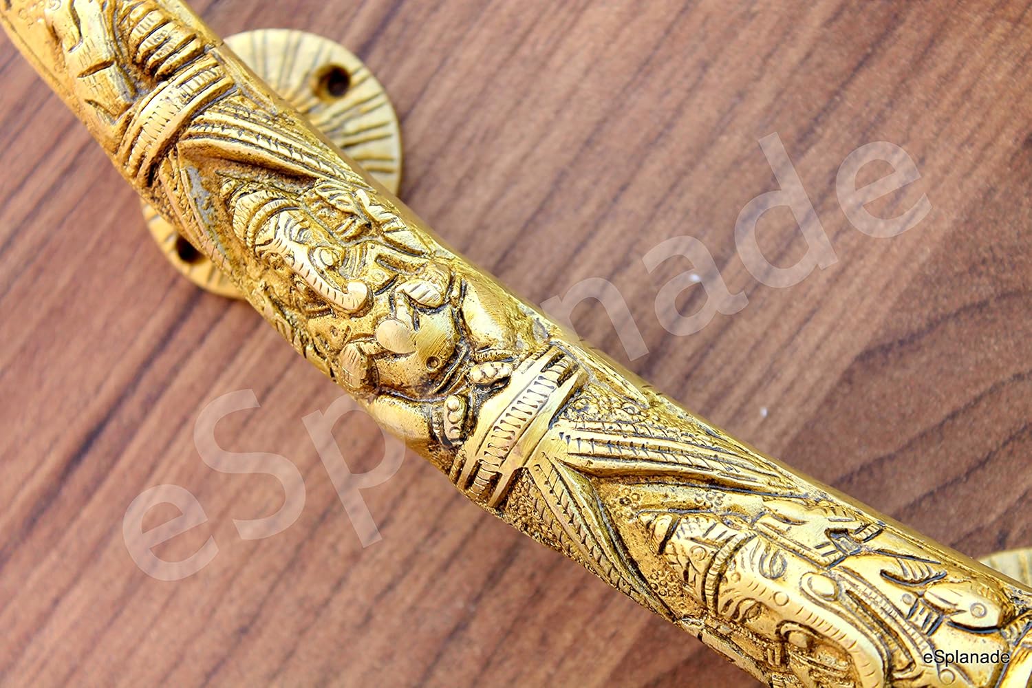 eSplanade - 11" Tusker Style Ganesha Carving Brass Door Handle Pair - Set of 2 | Home Decor | Door Decor | Pair of Brass Door Handles | Pair of Brass Door Pulls