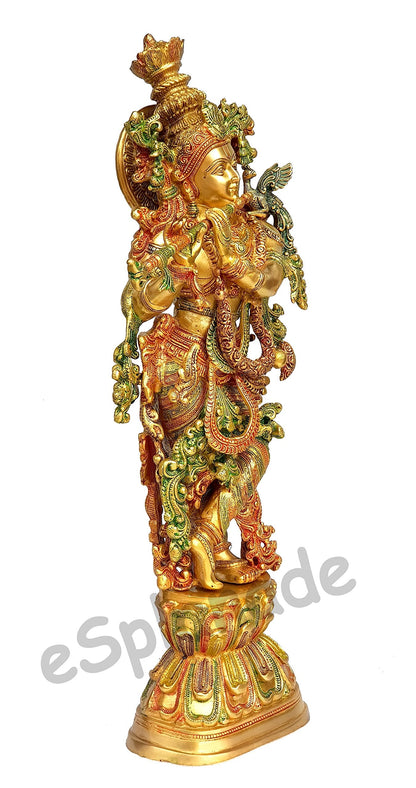 eSplanade - Lord Krishna Kishan Gopal Murti Idol Statue Sculpture - Brass - 29" - Multicolor