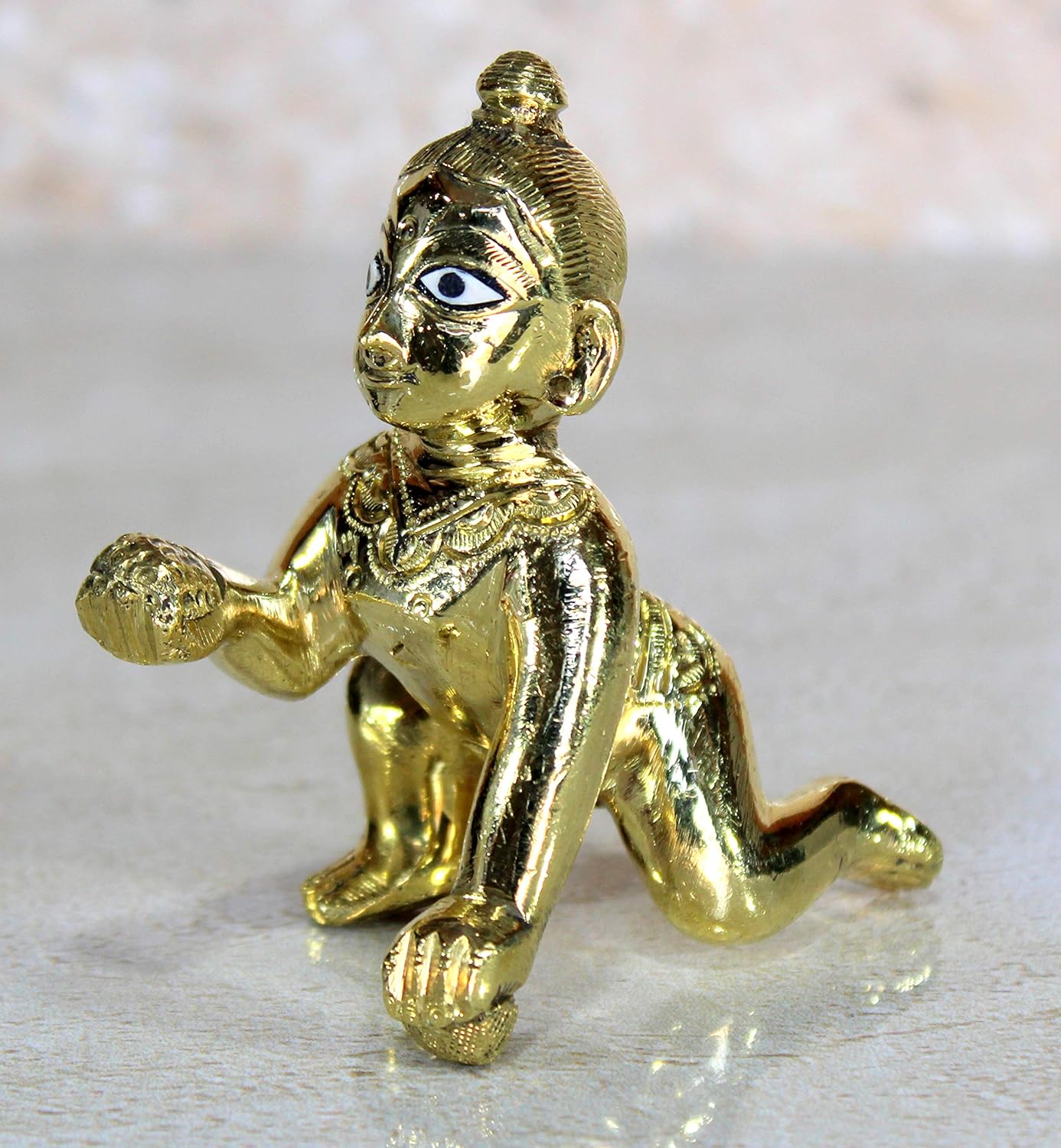 StonKraft Brass Krishna Laddoo Gopal Kanha Makhan Chor Statue Idol Murti Sculpture