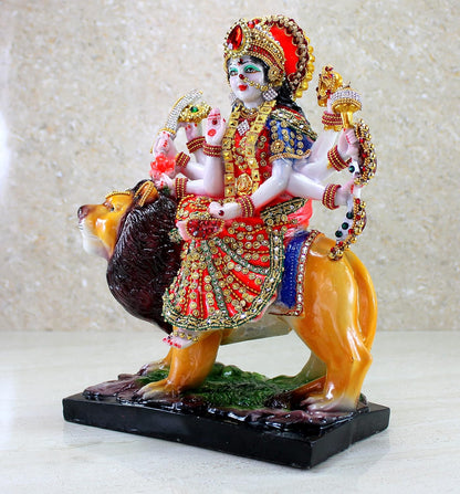 Esplanade Resin Maa Durga MATA Rani Sherawali Murti Idol Statue Sculpture - Multicolour (8 x 11.5 Inches)