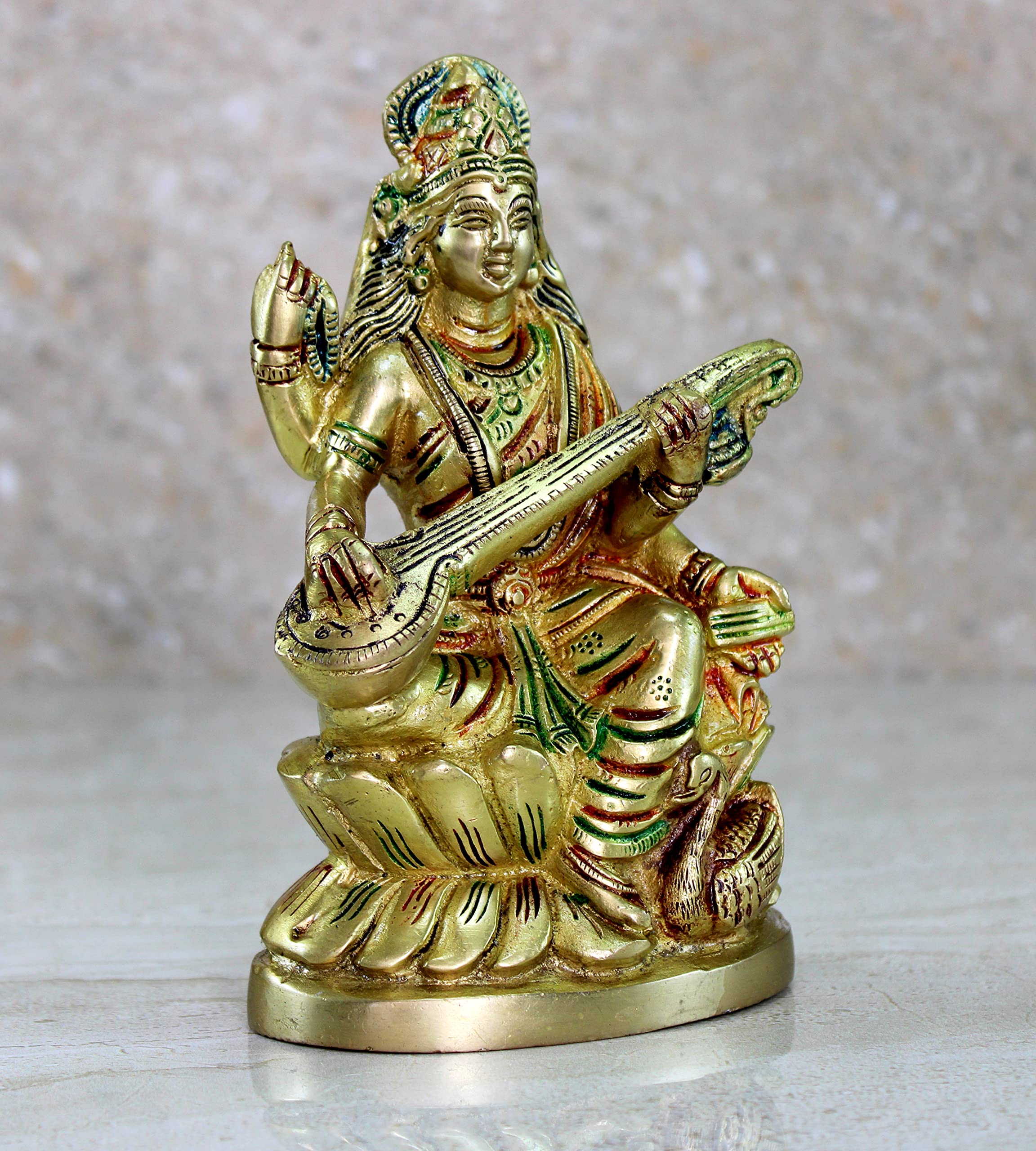 eSplanade Brass Saraswati Maa Murti Idol Statue Sculpture for Home Decor and Temple - 6" & 9.75 Inches