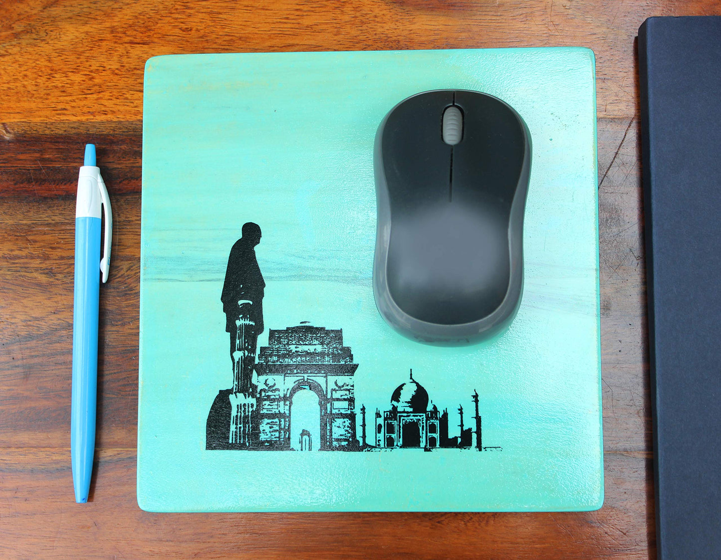 IVEI Wooden Mouse Pad for Laptop, Computer, Desktop - Smooth Movement Pad - Designer Laptop Pad for Desk, Office, Home, Studying, Gaming - Indian Monuments Print - Attractive Pad for Gifting - Blue