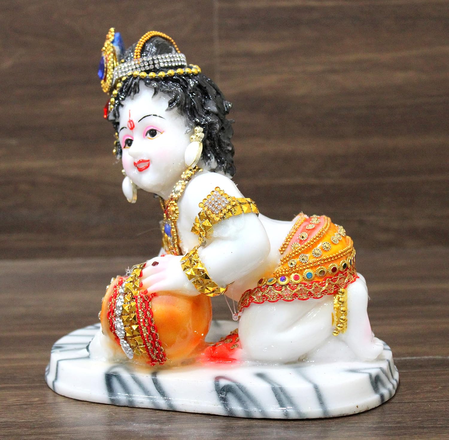 ESPLANADE Baby Krishna Bal Kishan Bal Gopal Maakhan Chor Makhan Chor Murti Idol Statue Sculpture - Resin - 7.5" Inches - Multicolor