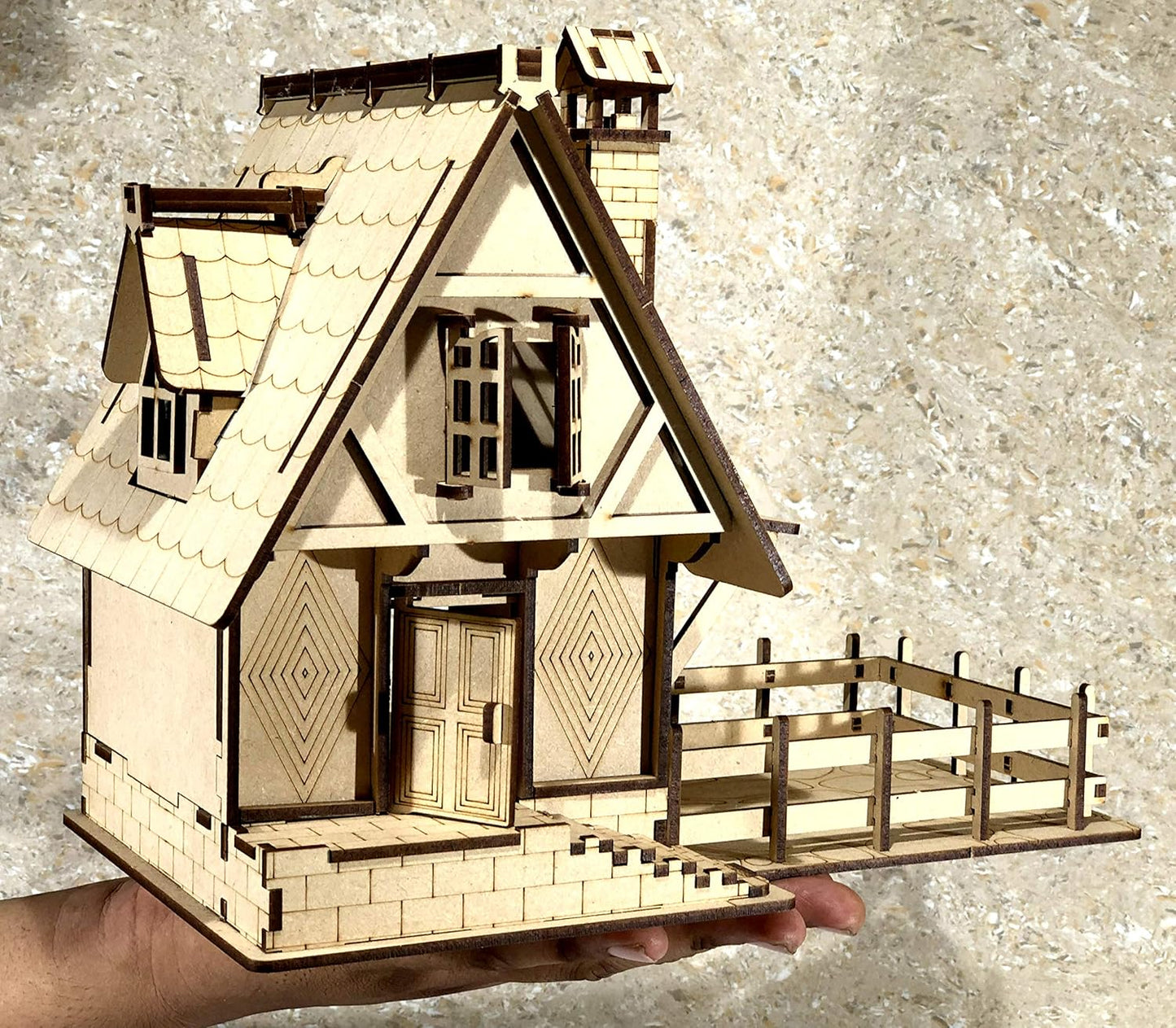 StonKraft Wooden 3D Puzzle Home Decor, Construction Toy, Modeling Kit, School Project - Easy to Assemble (Wooden House)