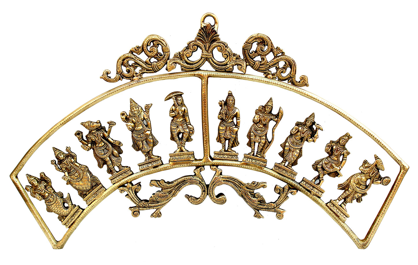 eSplanade - Brass Vishnu Dashavatar Dashavatara Dasavatharam - Ten Incarnations Avtars - Ten Incarnations of Lord Vishnu - Wall Hanging (13 Inch)