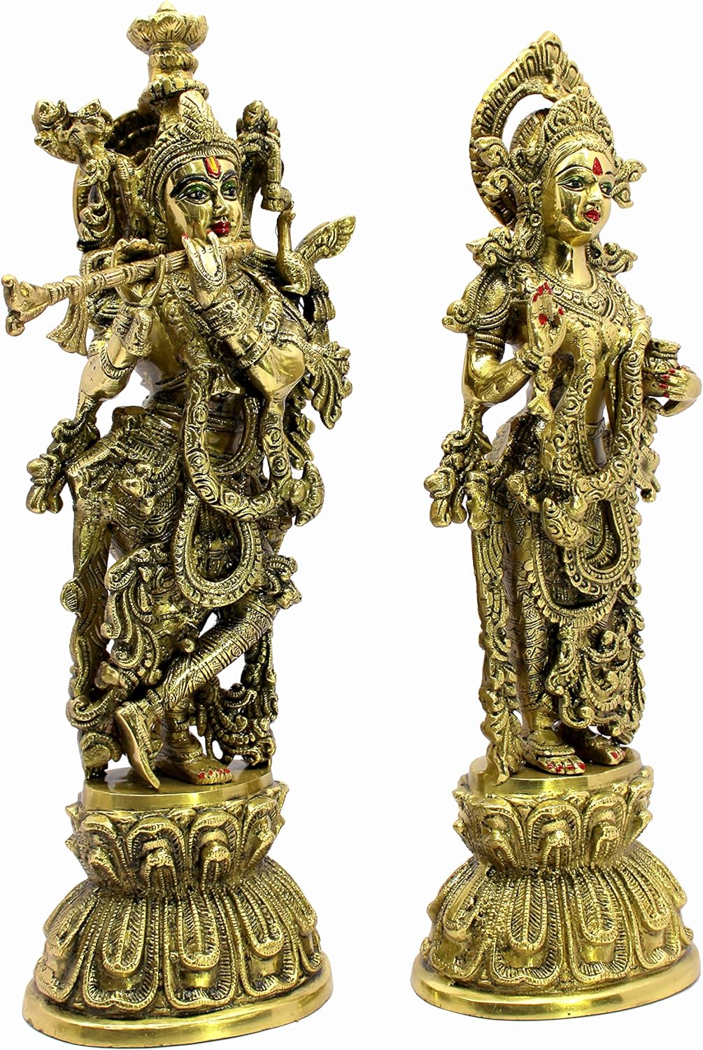 eSplanade Brass Radha Krishna Radhe Krishan Murti Idol Statue Sculpture - Golden - 18" Inches