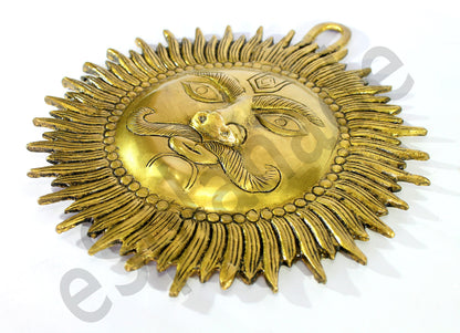 eSplanade 4" Brass Sun God Smiling Surya Bhagwaan Idol Statue Sculpture Wall Hanging