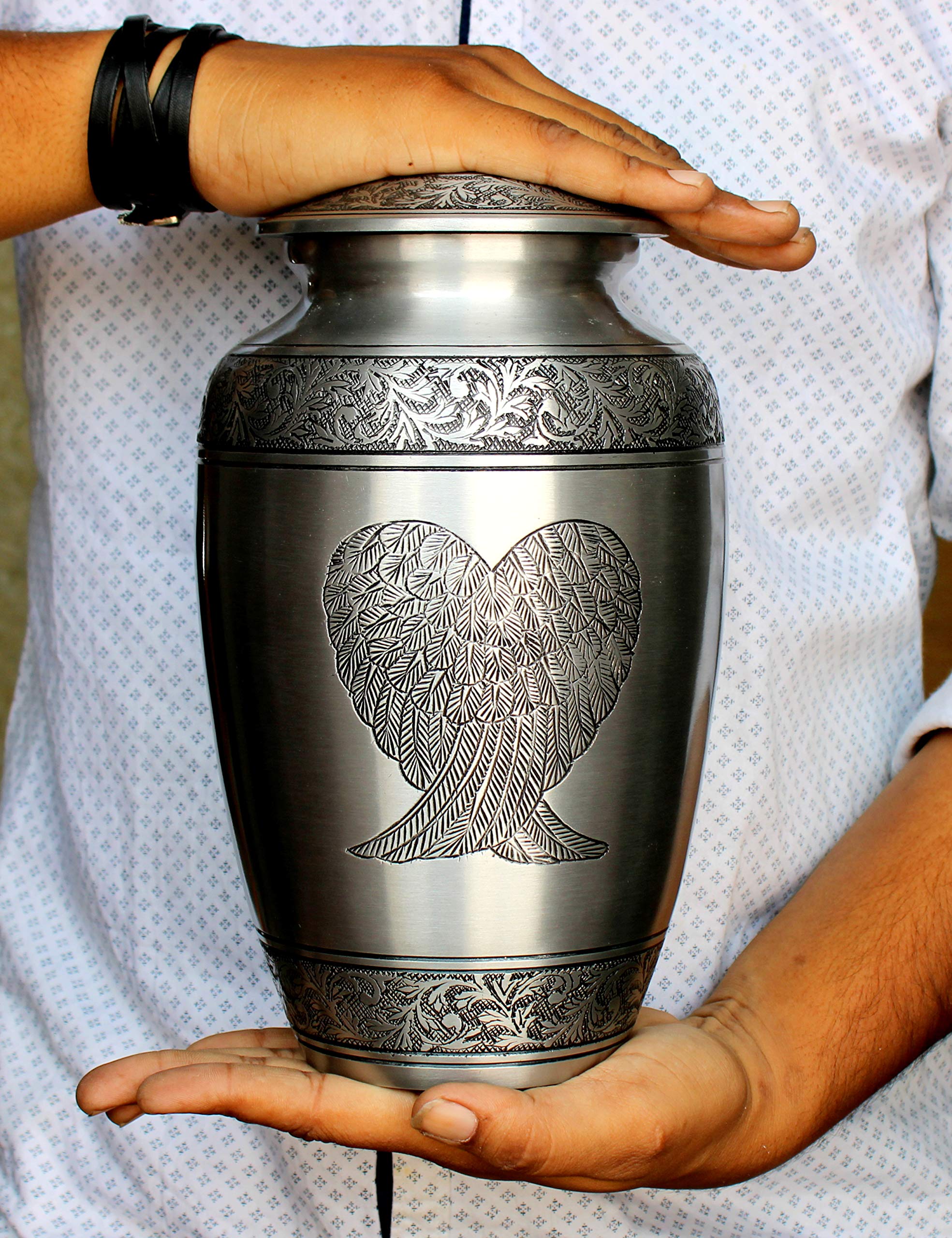 eSplanade Brass Cremation Urn Memorial Jar Pot Container | Full Size Urn for Funeral Ashes Burial | Holy Cross Printed Urn | Black - 10" Inches
