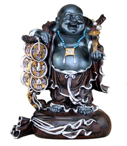 eSplanade Resin Laughing Buddha Statue | Feng Shui Figurine Showpiece for Living Room Home Office Decoration and Gift -16" inches (Big Size) (Black)