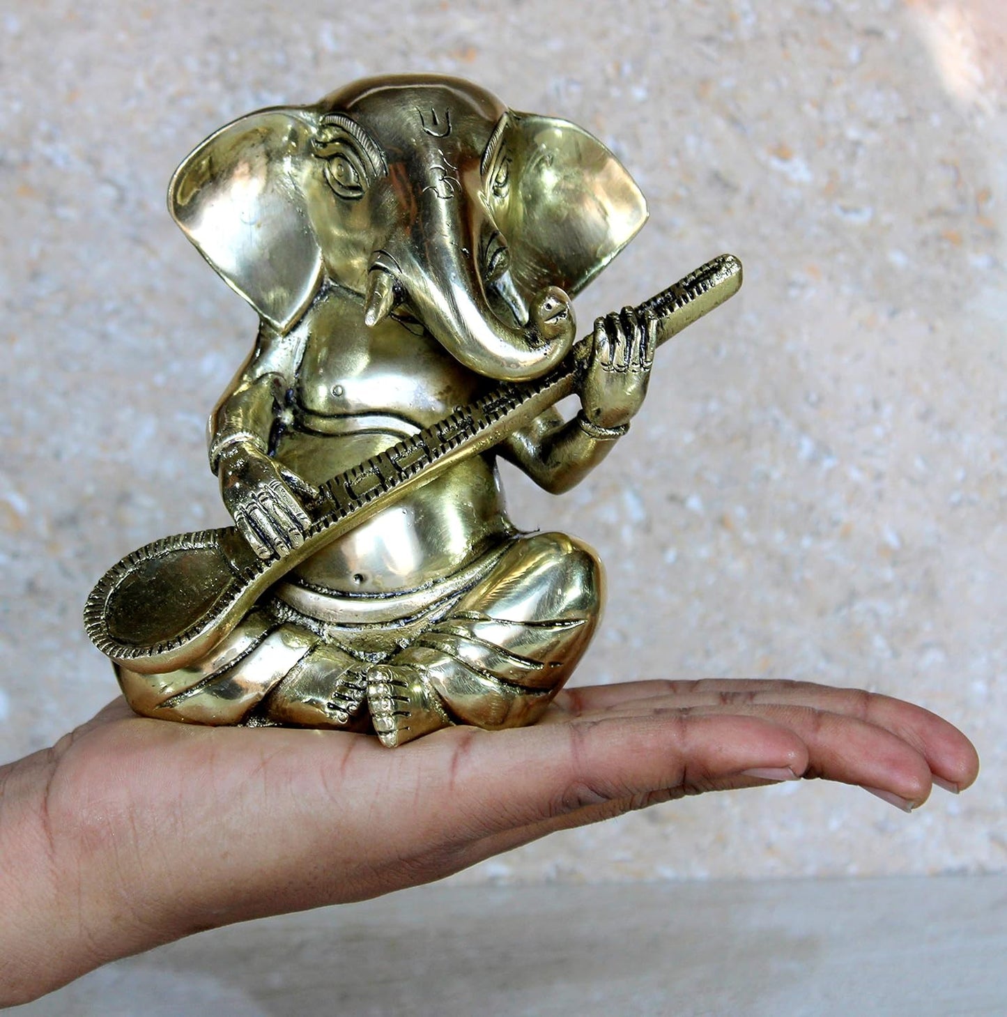 eSplanade 6" Brass God Ganesha Playing Musical Instruments Sitting Statues Set of 2