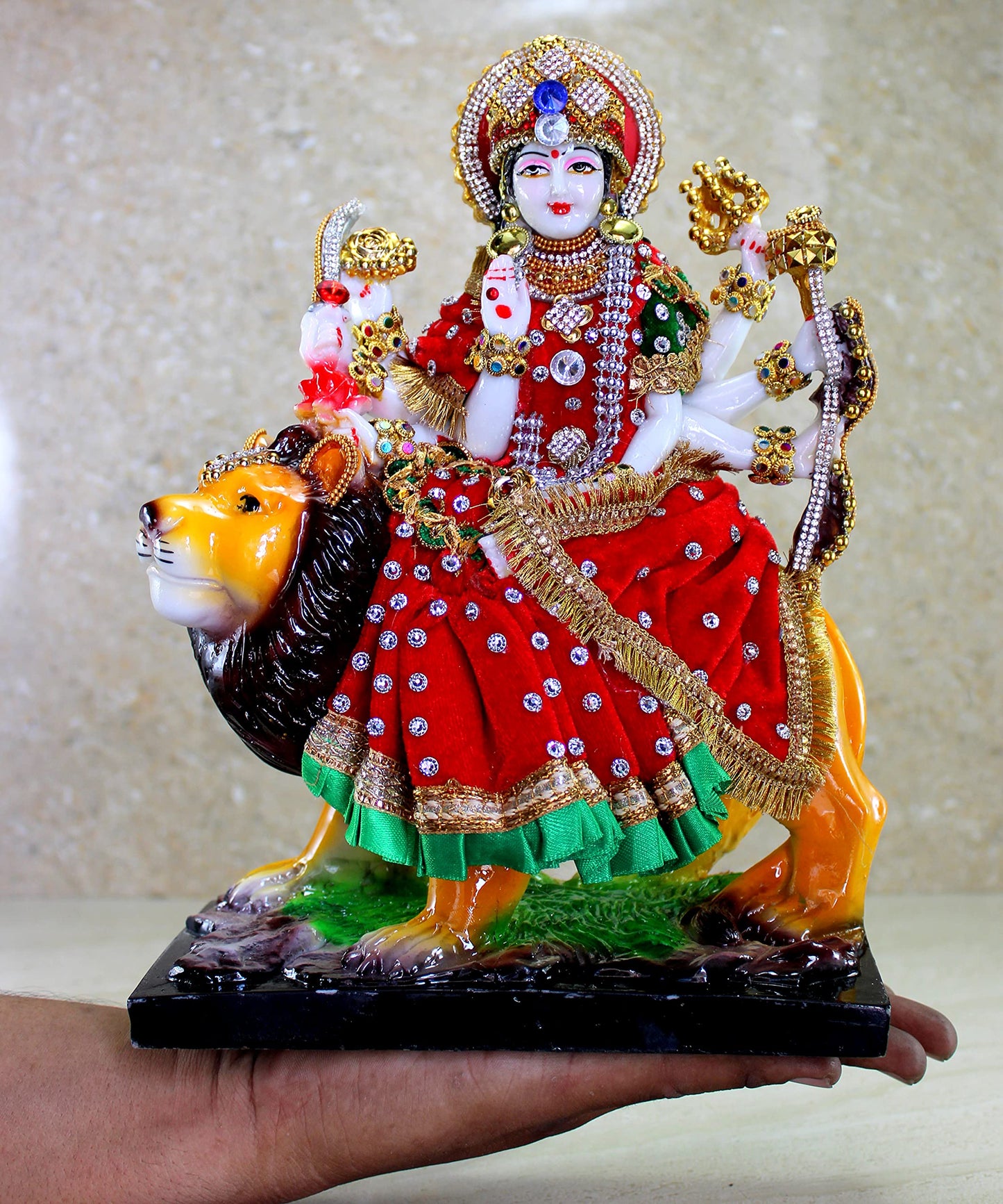 Esplanade Resin Maa Durga MATA Rani Sherawali Murti Idol Statue Sculpture - Multicolour (8 x 11.5 Inches)