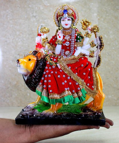 Esplanade Resin Maa Durga MATA Rani Sherawali Murti Idol Statue Sculpture - Multicolour (8 x 11.5 Inches)