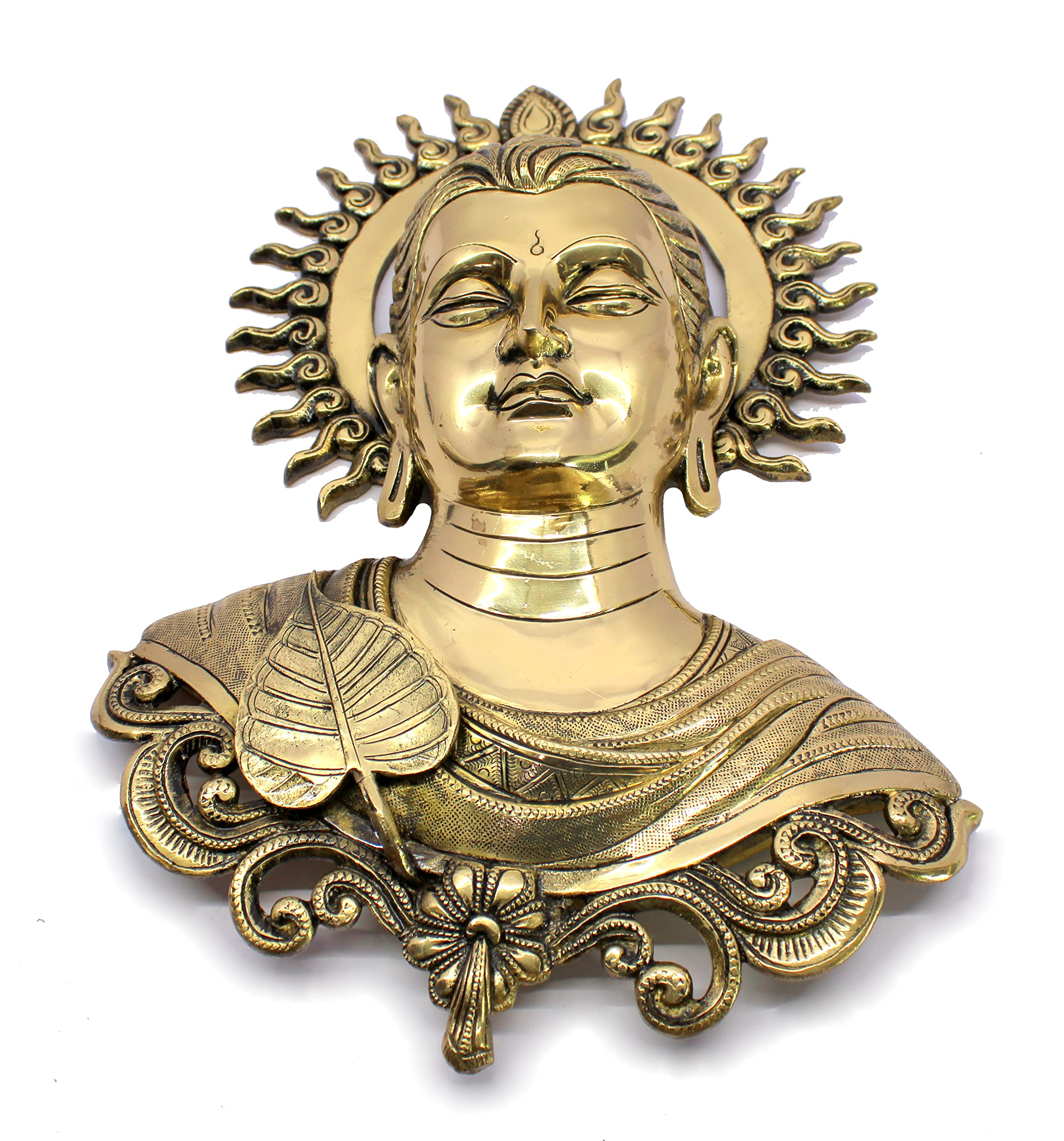 ESPLANADE Buddha Wall Hanging Decor for Living Room | Brass Wall Sculptures | Meditation & Yoga Room Decor | Wall Mount Buddha Face Idol Showpiece | Zen Buddhist House Warming Gift, 15.5 Inches
