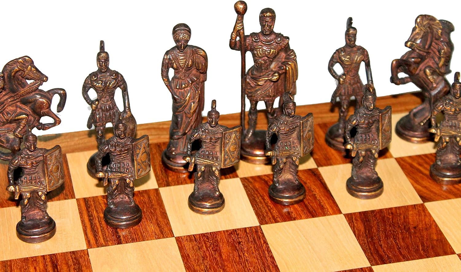 StonKraft 16"(Wood) Non-Folding Professional Tournament Collectible Acacia Wood Chess Game Board Set + Brass Roman Figure Pieces